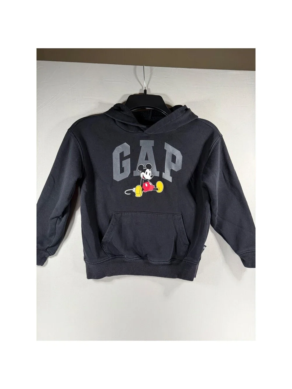 GAP x Disney Mickey Mouse Kids Hoodie Black Fleece Pullover Size S 6-7